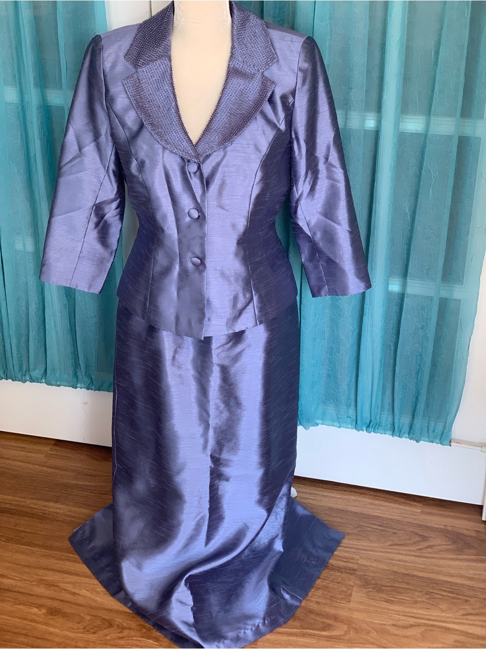 Alex Evenings Iridescent gray blue Evening Suit Sz 6 mother of the bride event